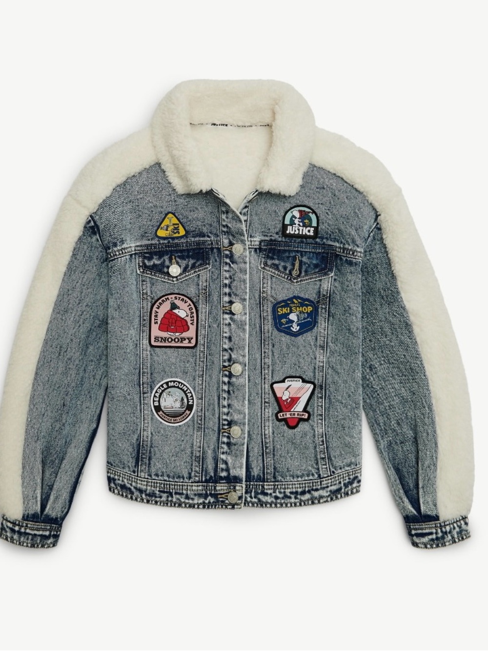 Justice x Peanuts Snoopy Sherpa Denim Jacket Girls S 7/8 NWT